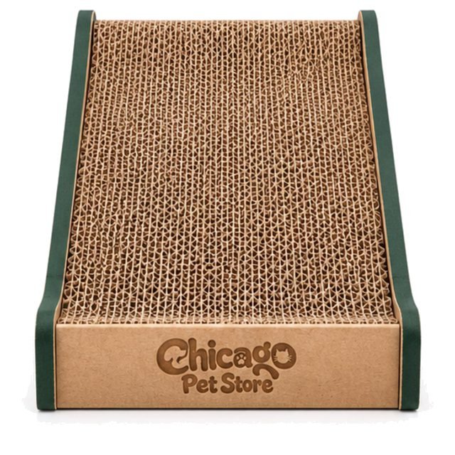 Corrugated cardboard cat scratcher ramp with forest green sides