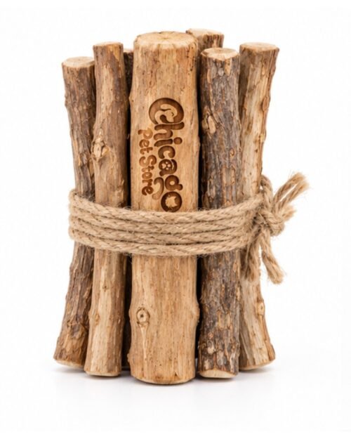 Bundle of silvervine chew sticks tied with jute twine, standing upright