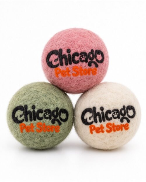 Chicago Pet Store Felt Wool Ball Cat Toy Set of 3 - Pink/Sage Green/Cream