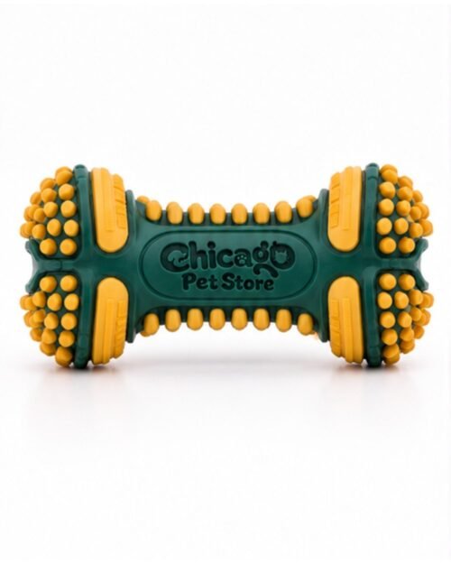 Chicago Pet Store Textured Rubber Chew Bone for Dogs - Green/Yellow
