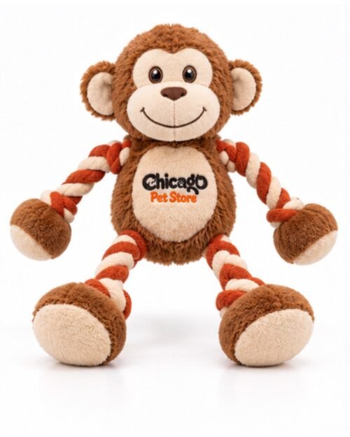 Chicago Pet Store Plush Monkey Dog Toy with Rope Arms and Legs - Brown/Beige/Orange